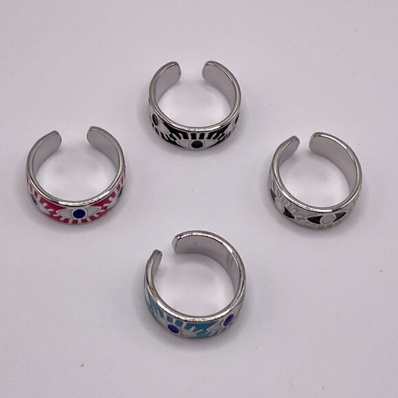 Boho Evil Eye Enamel Adjustable Ring #1306 WHITE - Picture 6 of 13